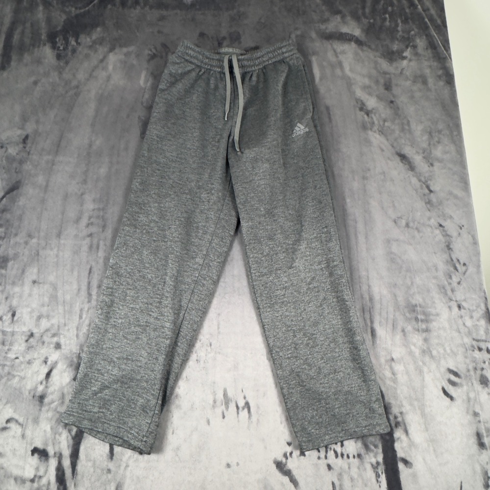 Adidas Sweatpants Mens Small Gray Fleece Lined Drawstring Pockets Straight Leg